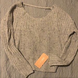 Grey crop top twist back sweater